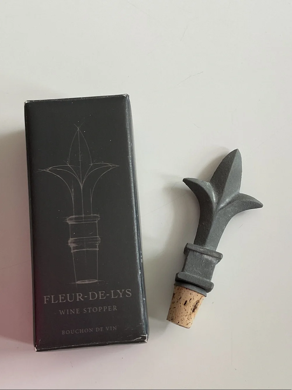 Restoration Hardware Gray Fleur-de-Lys Metal Wine Stopper